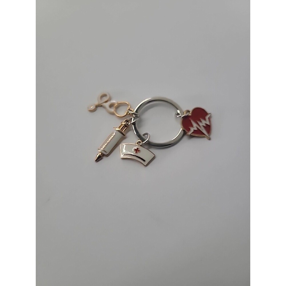 Nurse Keychain Medical Charm Stethoscope‎ Syringe Heart RN CNA Gift Enamel Gold